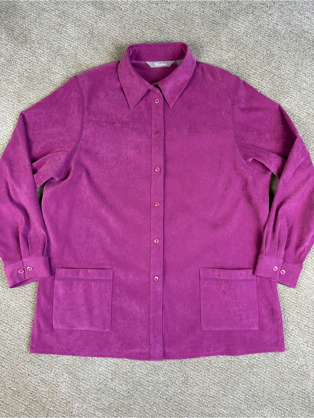 Vintage TanJay Magenta Faux Suede Grandma Jacket Y2K Barbiecore Oversized Sz 16